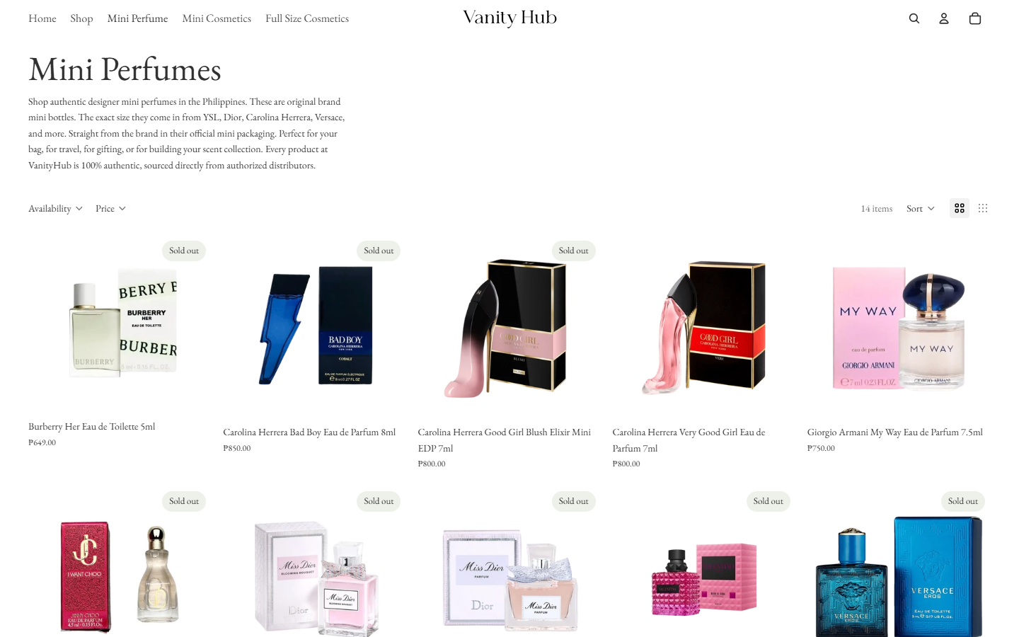 Mini Perfumes collection page