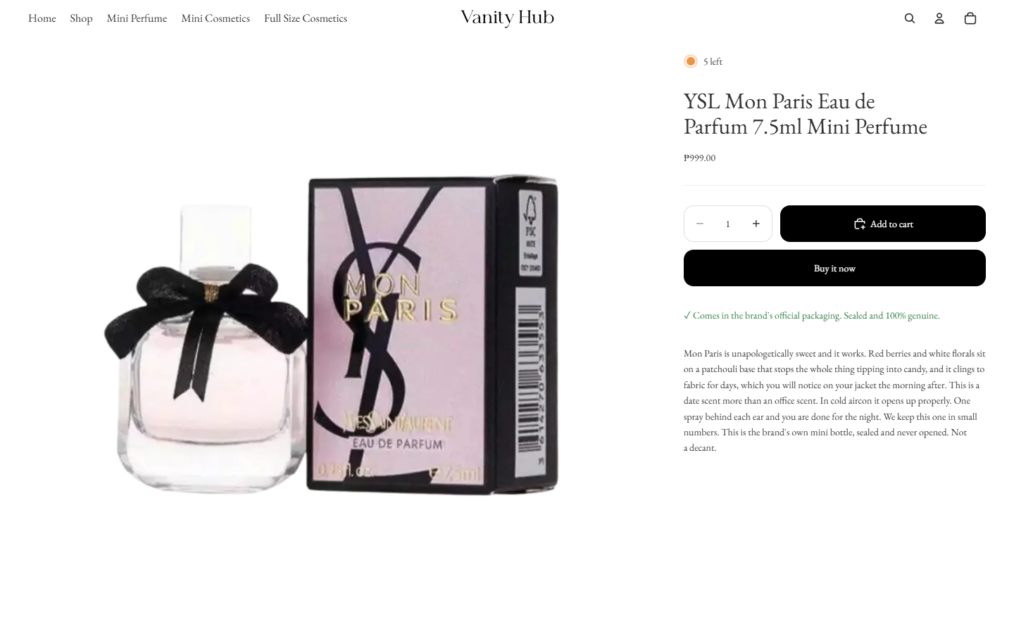 Vanity Hub product page for YSL Mon Paris 7.5ml